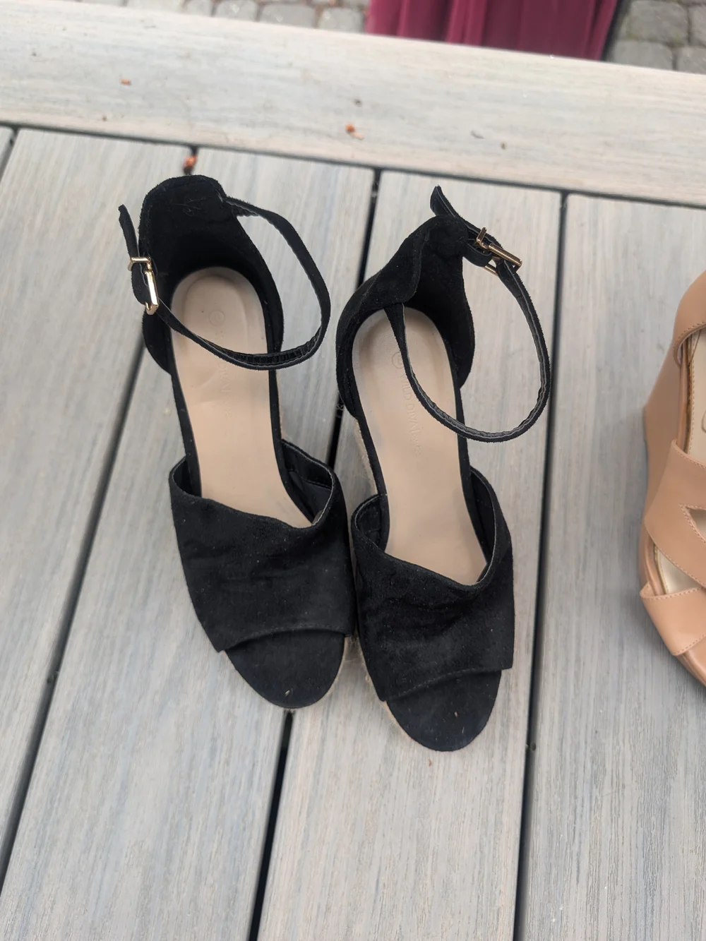 Wild Diva Black Suede Espadrille Wedge Sandals